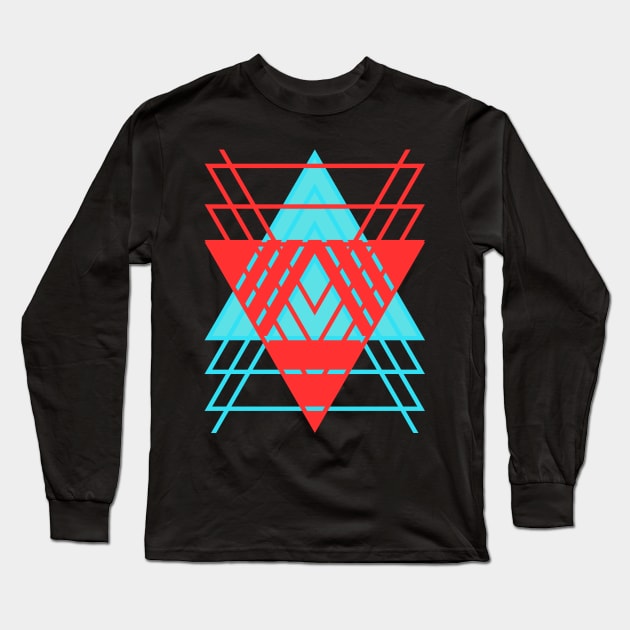 Abstract design Monochromatic blue and red Inverse triangles Geometric design. Long Sleeve T-Shirt by Padme Art Designs